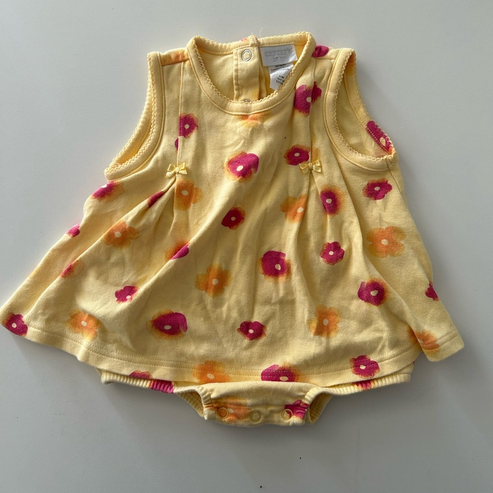 yellow + pink floral onesie